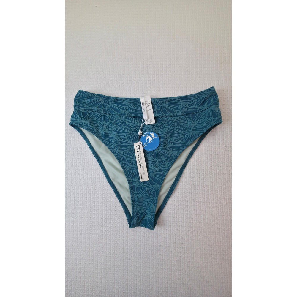 Cupshe Bikini Bottom Women Large Teal New Floral Jacquard High Waist 0524